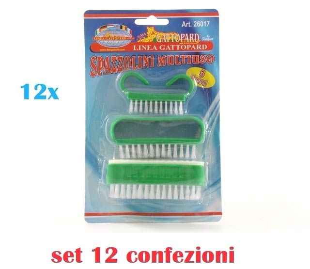 Set 12 Confezioni Da 3 Spazzolini Spazzole Multiuso Cucina Bagno Colorate moc