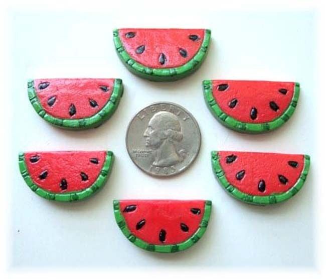 6pc Red Watermelon Melon Slice Seeds Resins Flatback 