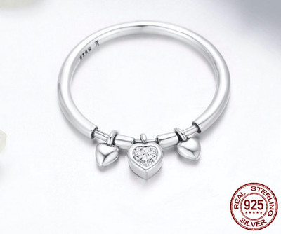 Solid 925 Sterling Silver Love Craze Heart Charm Ring Thin Ring