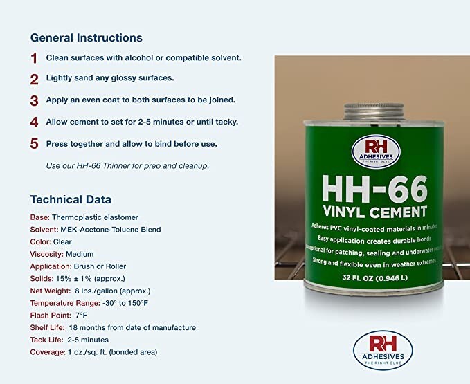 RH Adhesives HH-66 PVC Vinyl Cement with Brush 32 Ounce