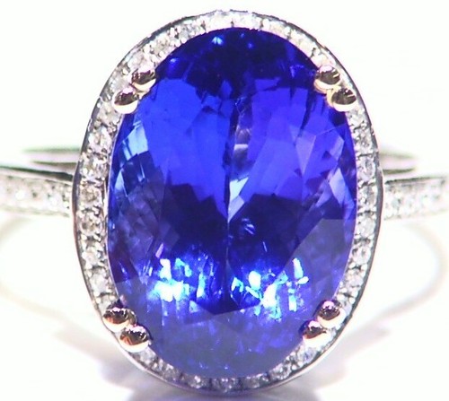 9.98CT 14K Gold Natural Tanzanite White Cut Diamond Engagement Wedding AAAA Ring