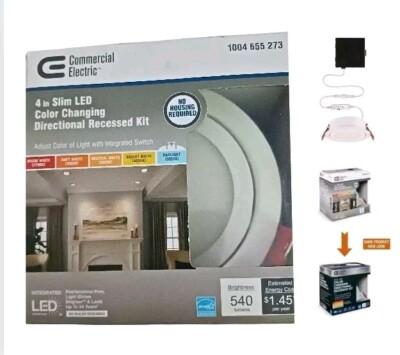 Commercial Electric Slim 4'' Slim LED Color Changing Directional Recessed Kit