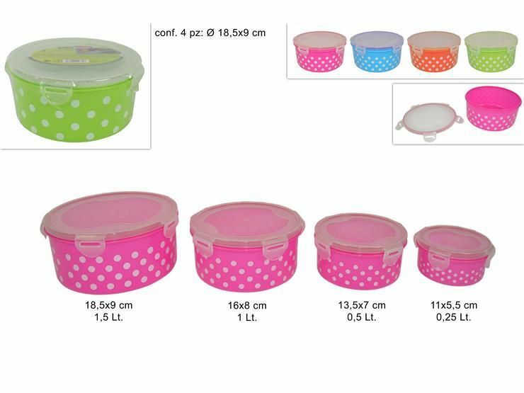 Set 4 Contenitori In Plastica Con Coperchio Clic Clac Alimenti Rotondi dfh