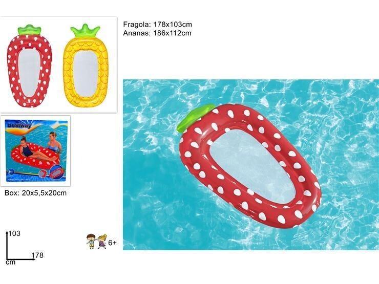 Materassino Gonfiabile Lounge Fragola 178cm Mare Piscina Estate dfh