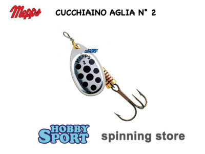 CUCCHIAINO MEPPS ROTANTE AGLIA N 2 PALETTA SILVER PUNTI NERI SPINNING FIUME LAGO