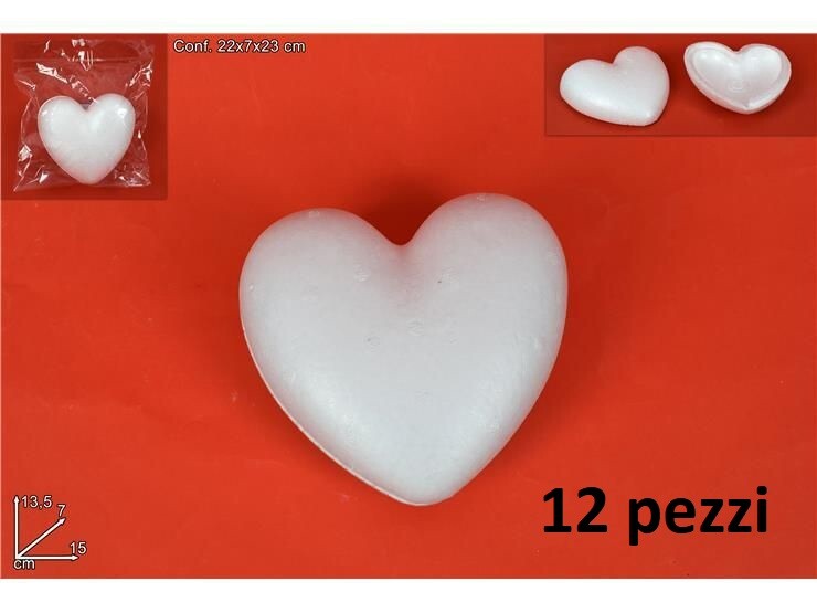 Set 12 Pezzi Cuori In Polistirolo Per Decorare Decoupage San Valentino 15cm dfh