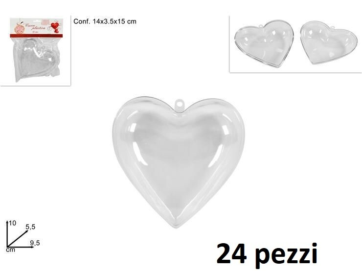 Set 24 Pezzi Cuore Apribile In Plastica Trasparente San Valentino 10cm dfh