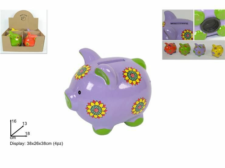 Set 4 Pezzi Salvadanaio Maialino Colorato 18cm Ceramica Monete Porta Soldi dfh
