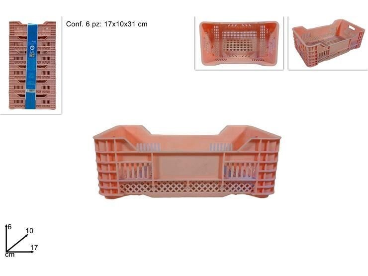 Set 6 Pezzi Cassette In Plastica Multiuso 17x10x6cm Rosa dfh