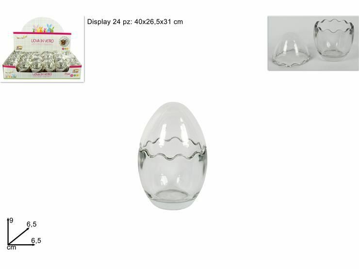 Set 24 Pezzi Uovo Uova Pasqua Apribile In Vetro Trasparente Misura 9cm dfh