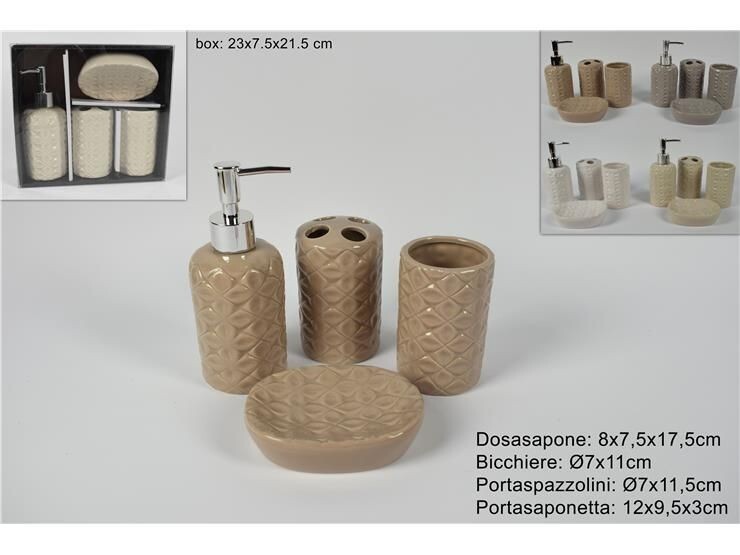 Set 4 Accessori Bagno Ceramica PortaSapone Porta Spazzolino Dispenser 12361 dfh