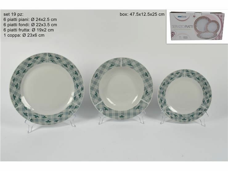 Set Servizio 19 Piatti In Porcellana Piani Fondi Frutta Coppa Cuori Azzurro dfh