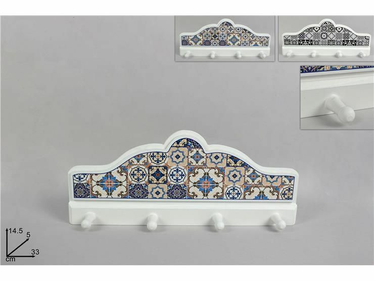 Appendiabiti Attaccapanni Da Parete 4 Posti Legno Bianco Con Maioliche dfh