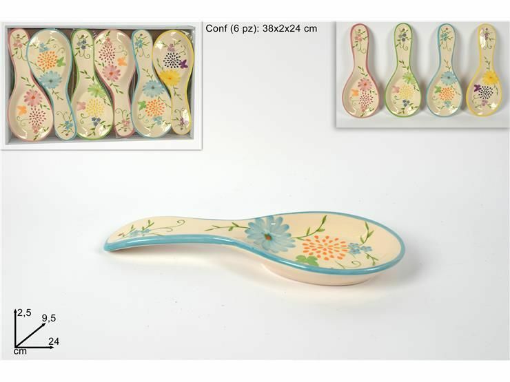 Set 6 Pezzi Poggiamestolo Poggia Mestolo In Ceramica Decoro Fiori Cucina dfh