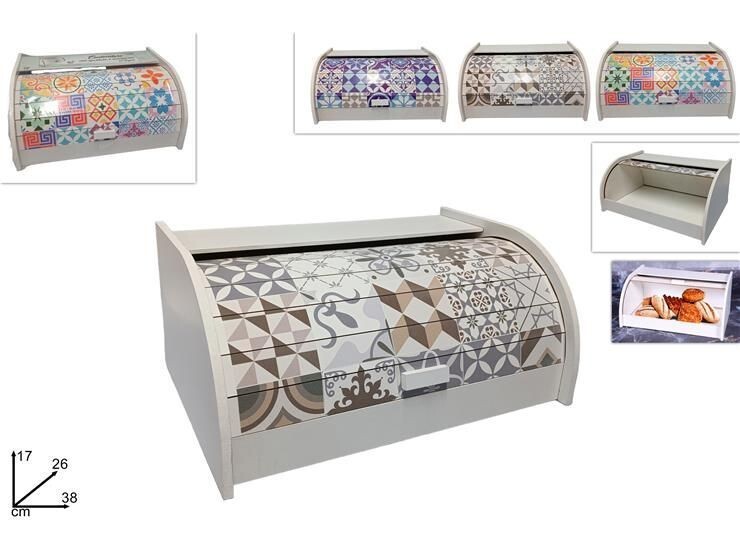 Portapane Pane Crock Con Serrandina Grande Contenitore Legno Maioliche dfh