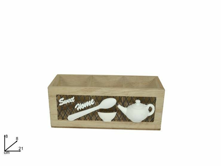 Contenitore Box Porta Bustine Di Te' The In Legno E Metallo 3 Scomparti dfh