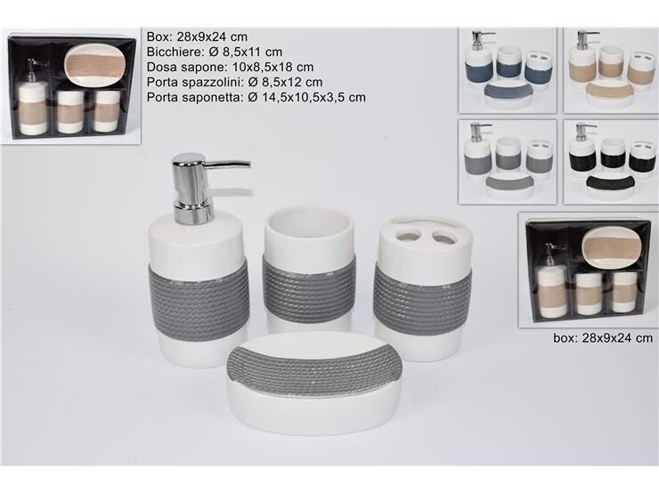 Set 4 Accessori Bagno Ceramica PortaSapone Porta Spazzolino Dispenser 10971 dfh