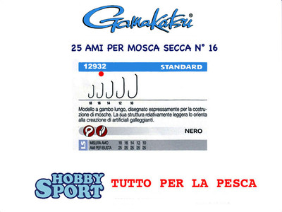 AMI GAMAKATSU SERIE 12932 F11 SIZE 16 FLY HOOK PER MOSCHE BUSTA 25 PZ