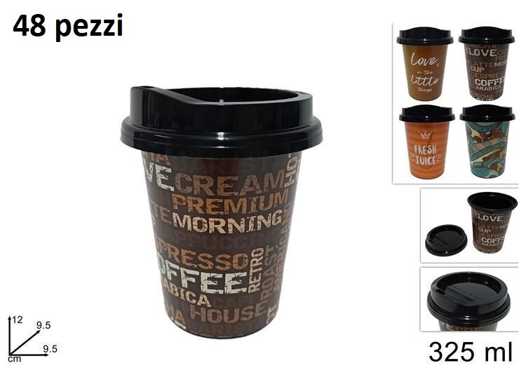 Set 48 Pezzi Bicchiere Caffè Cappuccino Con Coperchio 325ml dfh