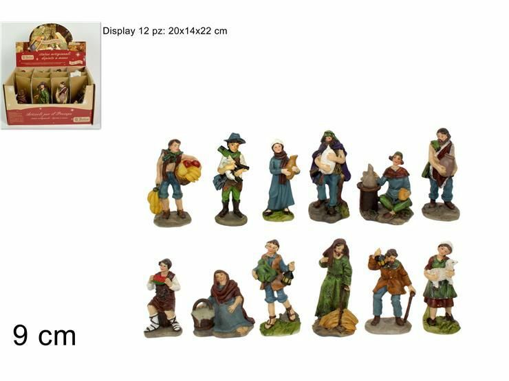 Set 12 Pezzi Pastori Presepe In Resina Assortiti 9cm Decoro Natale dfh