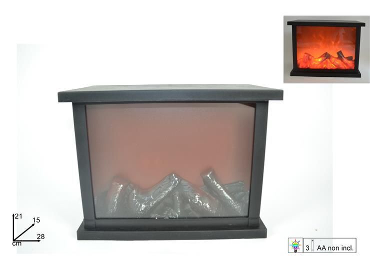 Caminetto Con Fuoco Led Batteria 21x28cm Decorativo Natale dfh