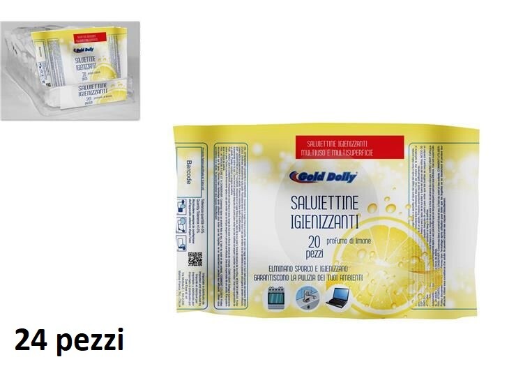 Set 24 Confezioni da 20 Salviette Igienizzanti Multiuso Superfici Limone dfh
