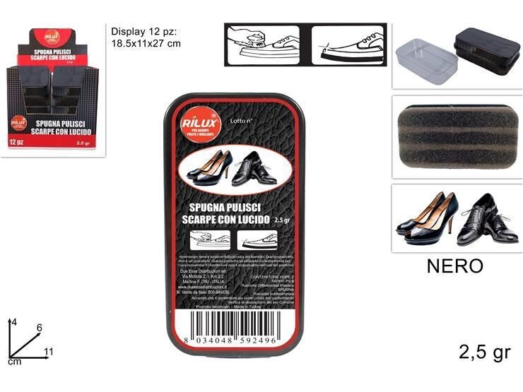 Set 12 Pezzi Spugna Pulisci Scarpe Con Lucido 2,5gr Nero dfh