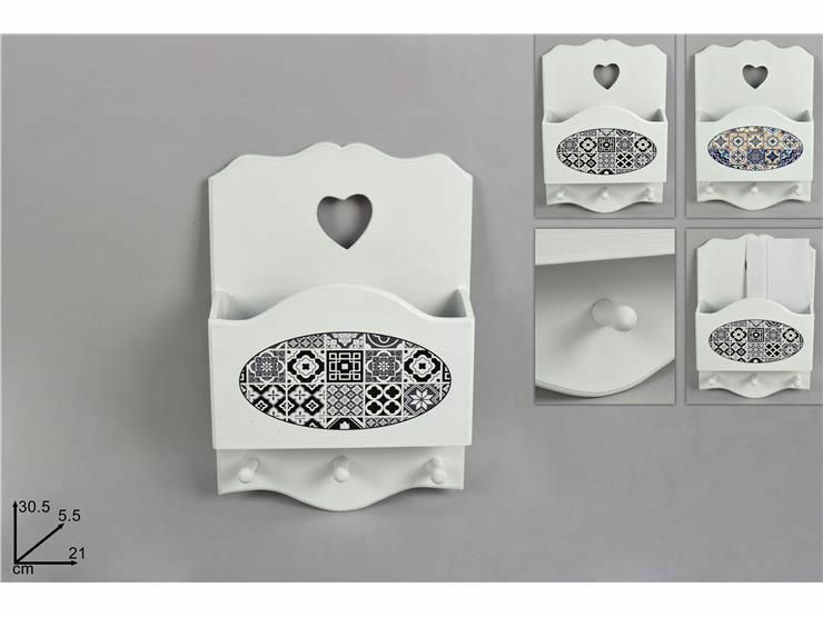 Porta Lettere Attaccapanni Da Parete 3 Posti Legno Bianco Con Maioliche dfh