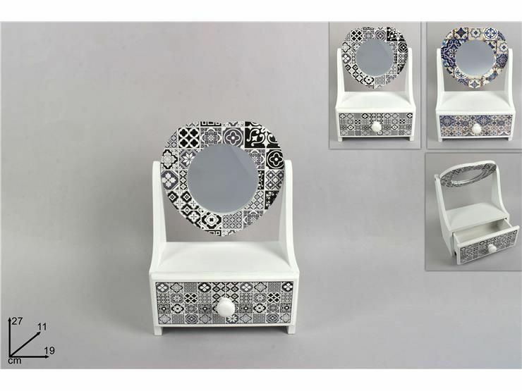 Specchio Con Cassetto Toeletta In Legno Bianco Con Maioliche dfh