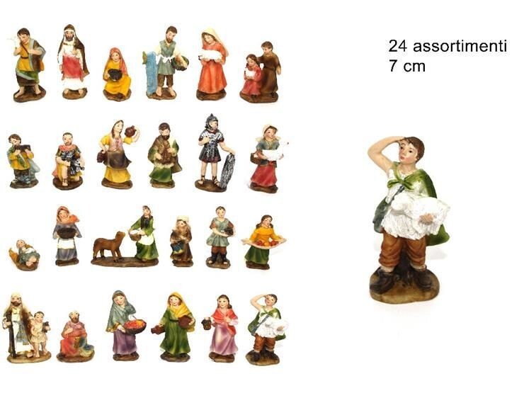 Set 24 Pezzi Pastori Presepe In Resina Assortiti 7cm Decoro Natale dfh