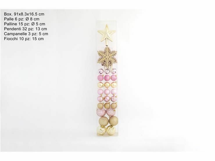 Set Decorazione Albero Di Natale 67 Pezzi Palline Puntale Oro Rosa dfh