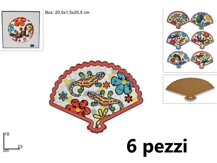 Set 6 Pezzi Sottopentola In Ceramica Forma Ventaglio Base Sughero dfh