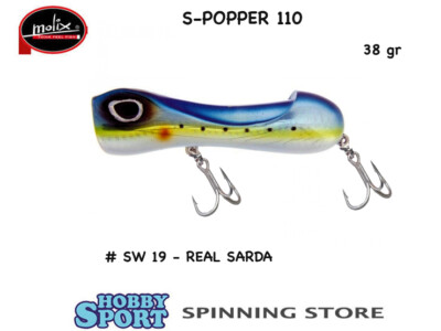 MOLIX S POPPER 110 COL SW 19 REAL SARDA 38 GR TOP WATER SPINNING MARE