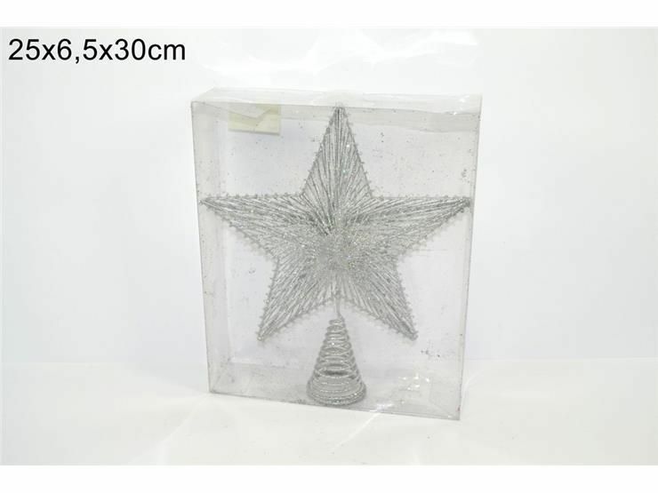 Puntale Albero Di Natale Stella Glitter Silver Topper Decorazione dfh