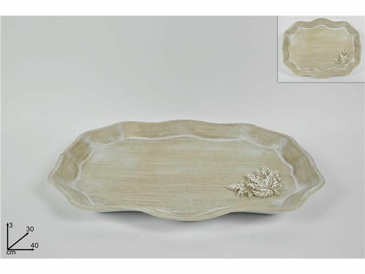 Vassoio 40cm Da Cucina In Legno Con Foglia In Rilievo dfh