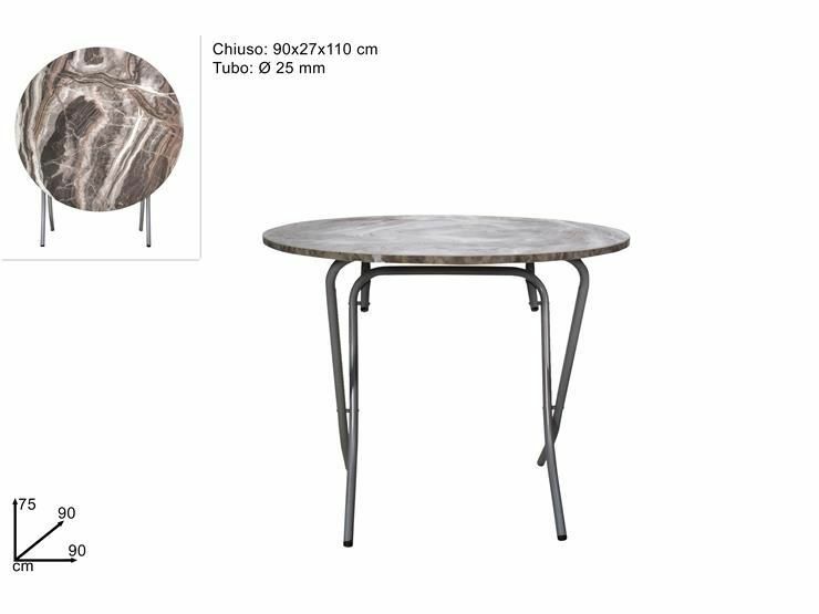 Tavolo Tavolino Richiudibile In Legno Effetto Marmo Grigio Rotondo 90cm dfh