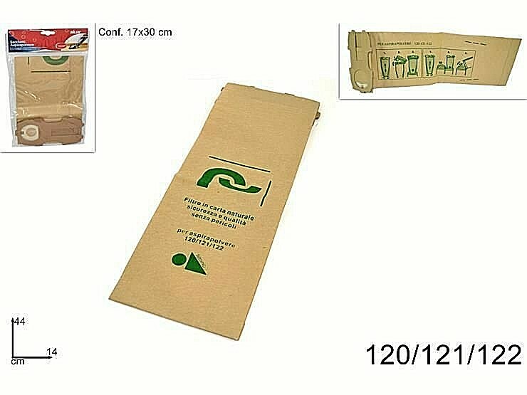 Set 12 Buste Sacchetto Filtro Carta Naturale Aspirapolvere modelli 120/121/122