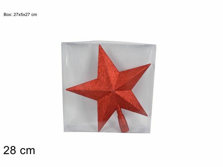 Puntale Albero Di Natale Stella Glitter Rossa Topper Decorazione 28cm dfh