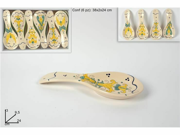 Set 6 Poggiamestoli Poggia Mestolo In Ceramica Fregio Lunghezza 24cm Cucina dfh