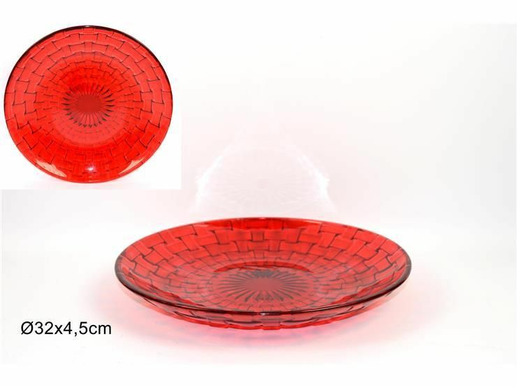 Centrotavola Porta Frutta Vetro Rosso Intreccio 32x4,5cm dfh