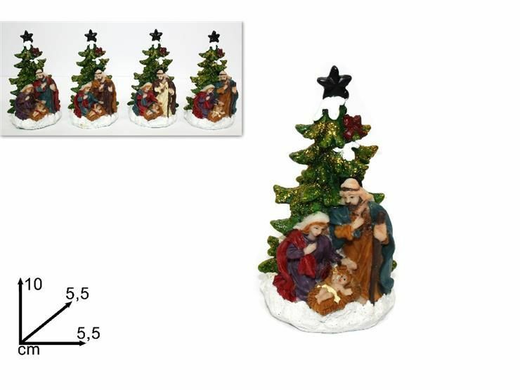 Decorazione Natale Natività Presepe Sacra Famiglia Con Albero 10cm Addobbo dfh