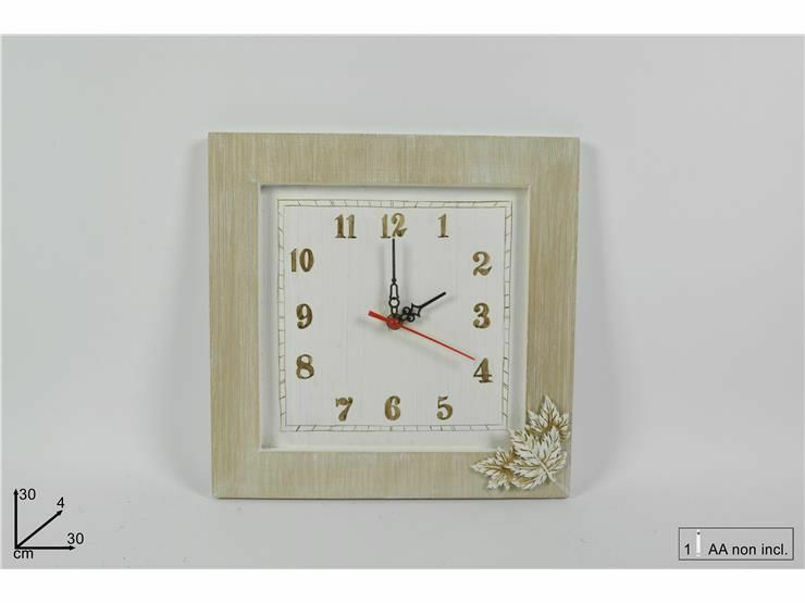Orologio Da Parete Quadrato 30cm In Legno Con Foglia In Rilievo dfh