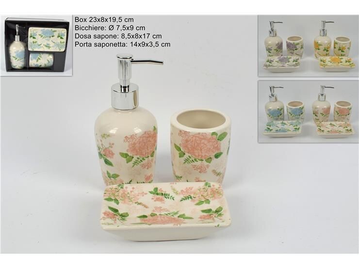 Set 3 Accessori Bagno Ceramica PortaSapone Porta Spazzolino Dispenser Fiori dfh
