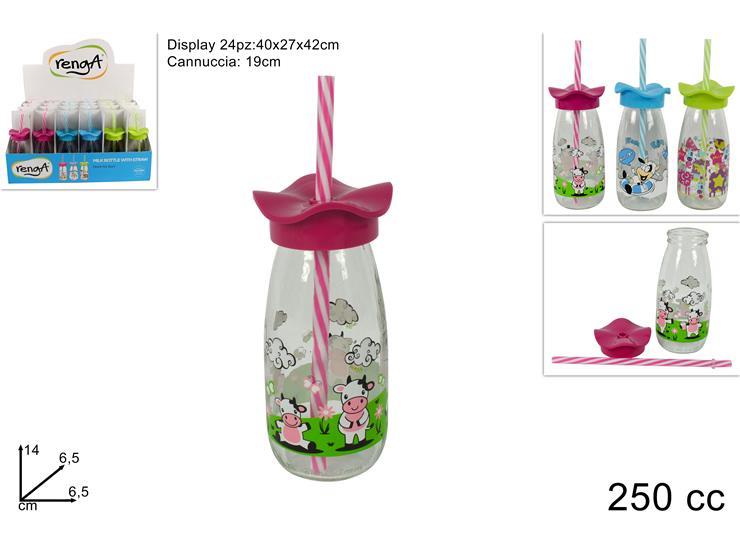 Set 24 Pezzi Bottiglia Con Cannuccia 250cc Colorata Fantasia Bambini idea