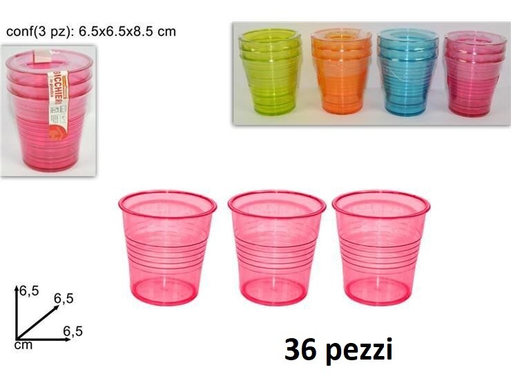 Set 36 Pezzi Bicchieri In Plastica Rigida Colori Assortiti Trasparente dfh