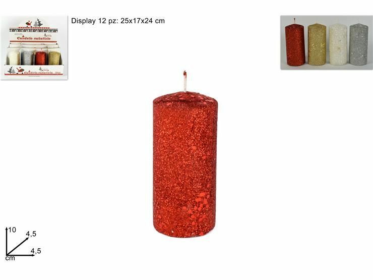 Set 12 Pezzi Candele Cera A Cilindro Colorata Con Glitter 10cm dfh