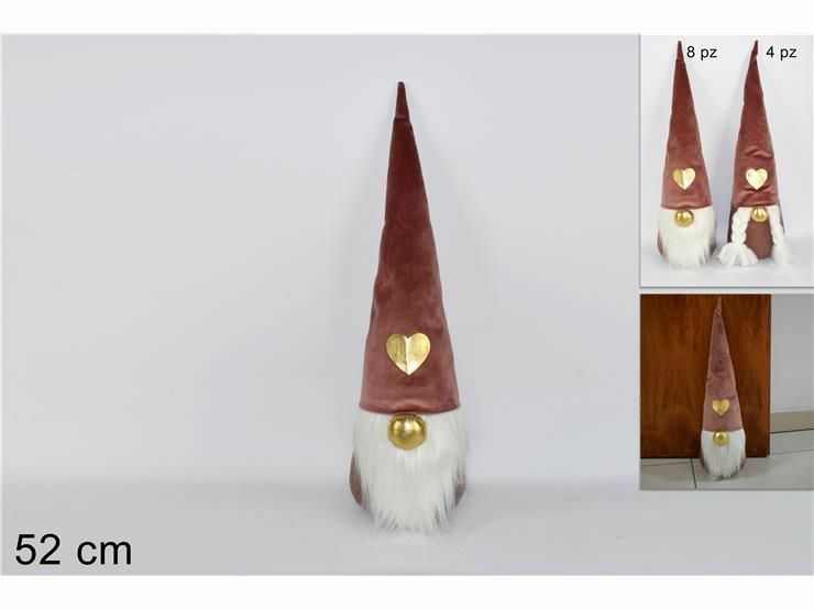 Gnomo Di Natale Fermaporta 52cm Velluto Rosa Decorazione Natale dfh