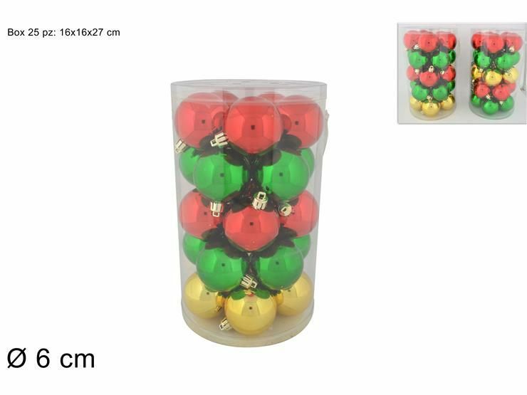 Serie 25 Palle Palline Albero Di Natale Verde Giallo Rosso 6cm Addobbi dfh
