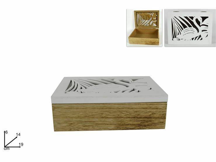 Scatola Rettangolare Box Contenitore In Legno Fantasia Tropicale dfh