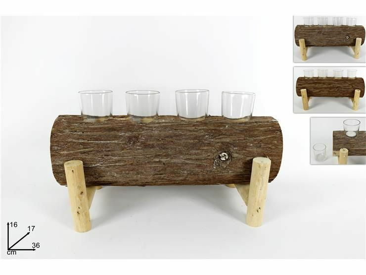 Tronco In Legno Con 4 Bicchierini Porta Candele Decorazione Casa dfh